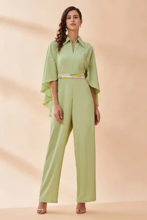 Lime Green Cape Jumpsuit With Belt