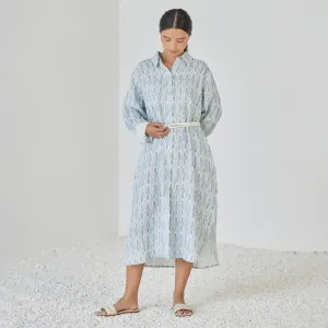 Linen Dress For Women | Shirt Style | Watercolour Print | Blue