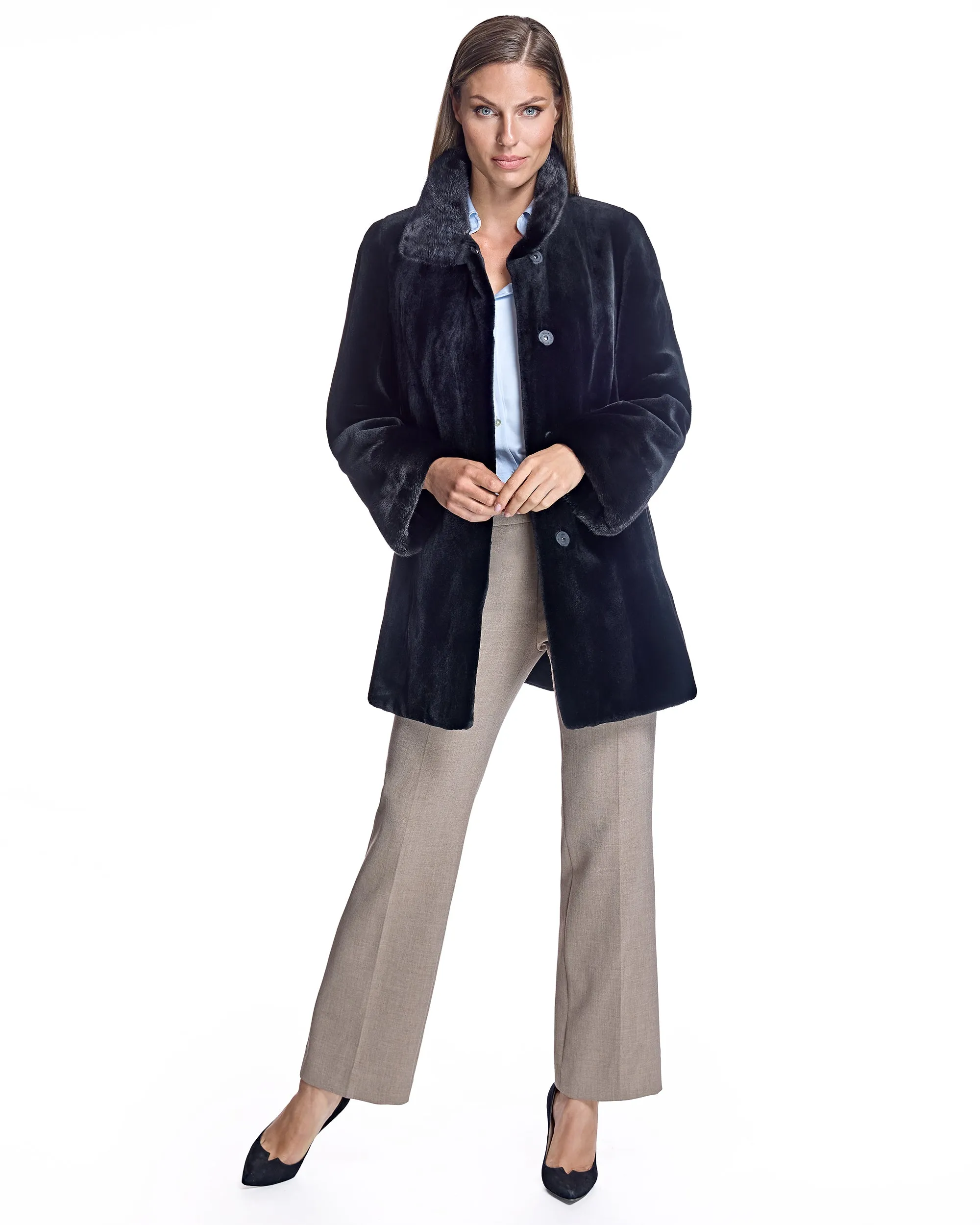Maximilian Sheared Mink Jacket Reversible to Taffeta