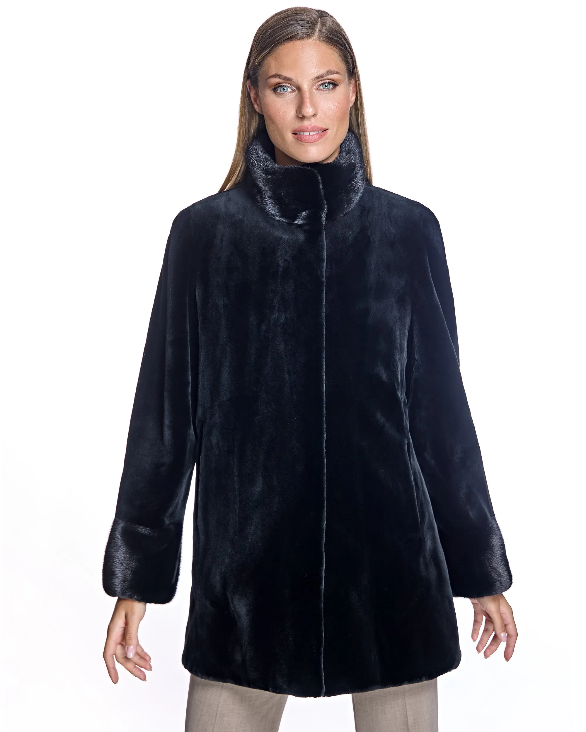 Maximilian Sheared Mink Jacket Reversible to Taffeta