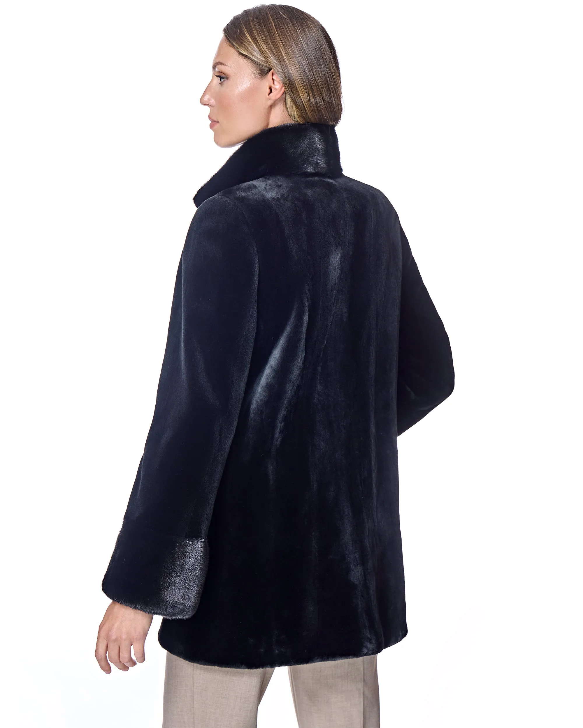 Maximilian Sheared Mink Jacket Reversible to Taffeta
