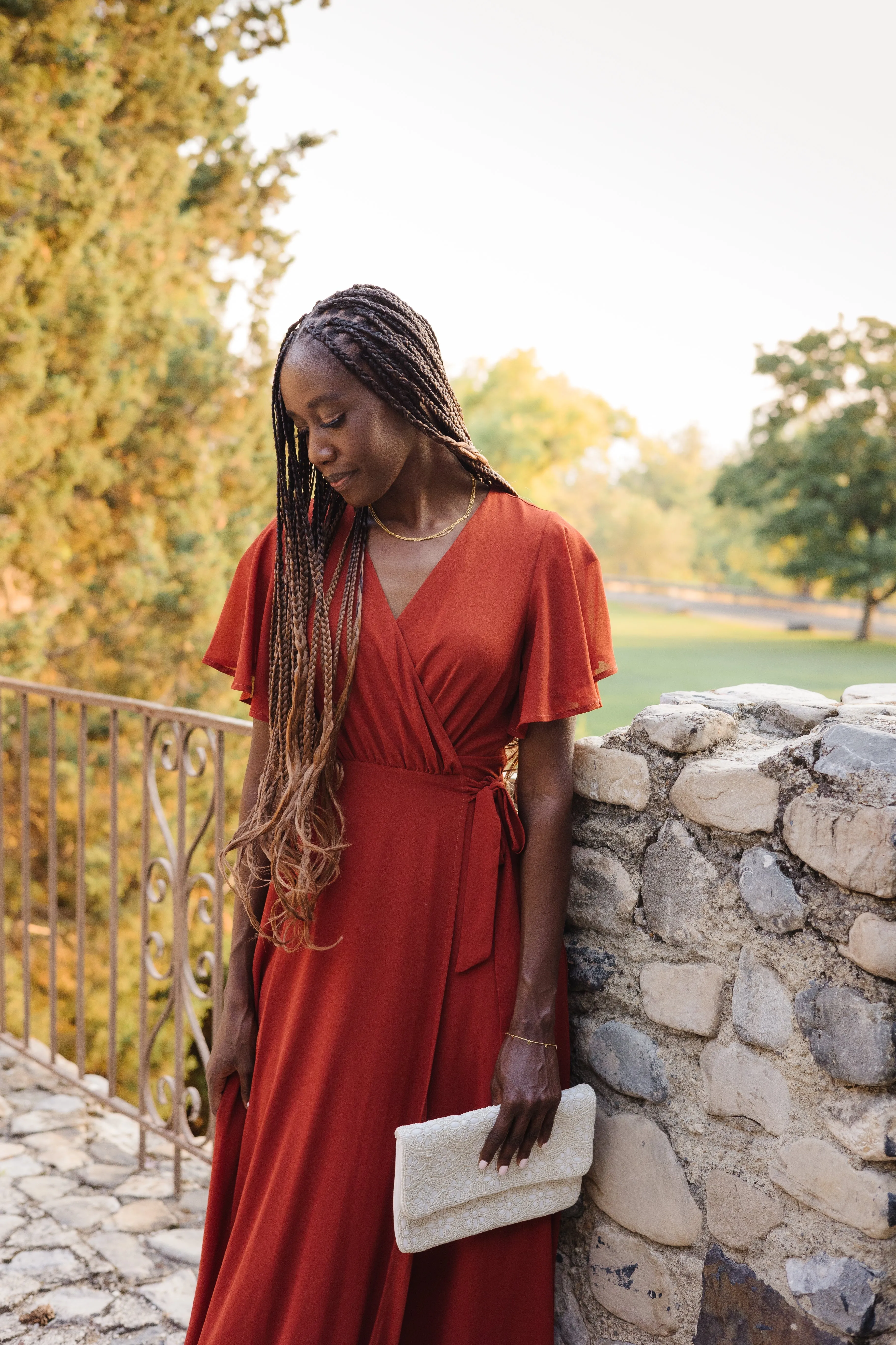 Naples Flutter Sleeve Wrap Maxi - Rust