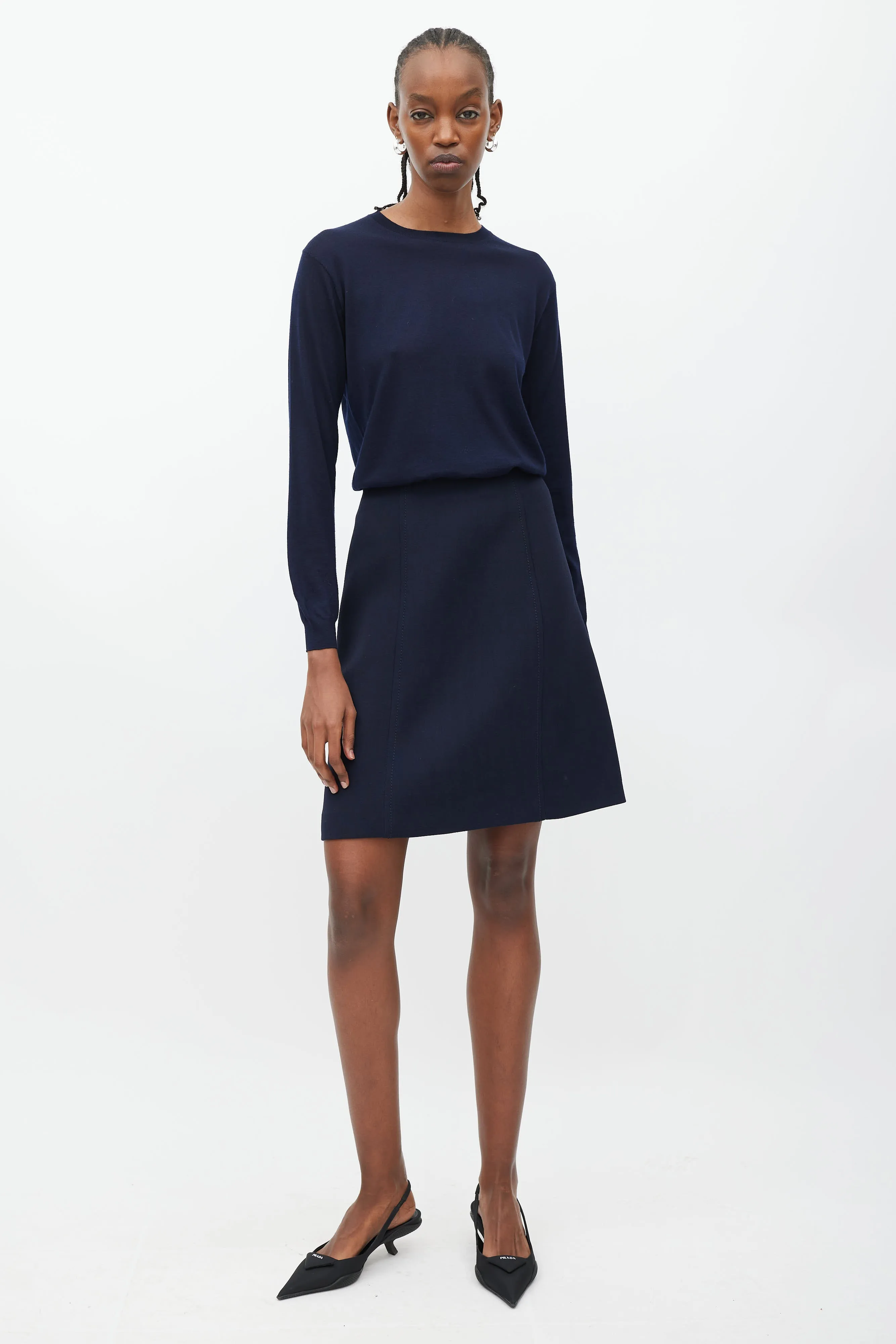 Navy Strap Waist Pencil Skirt