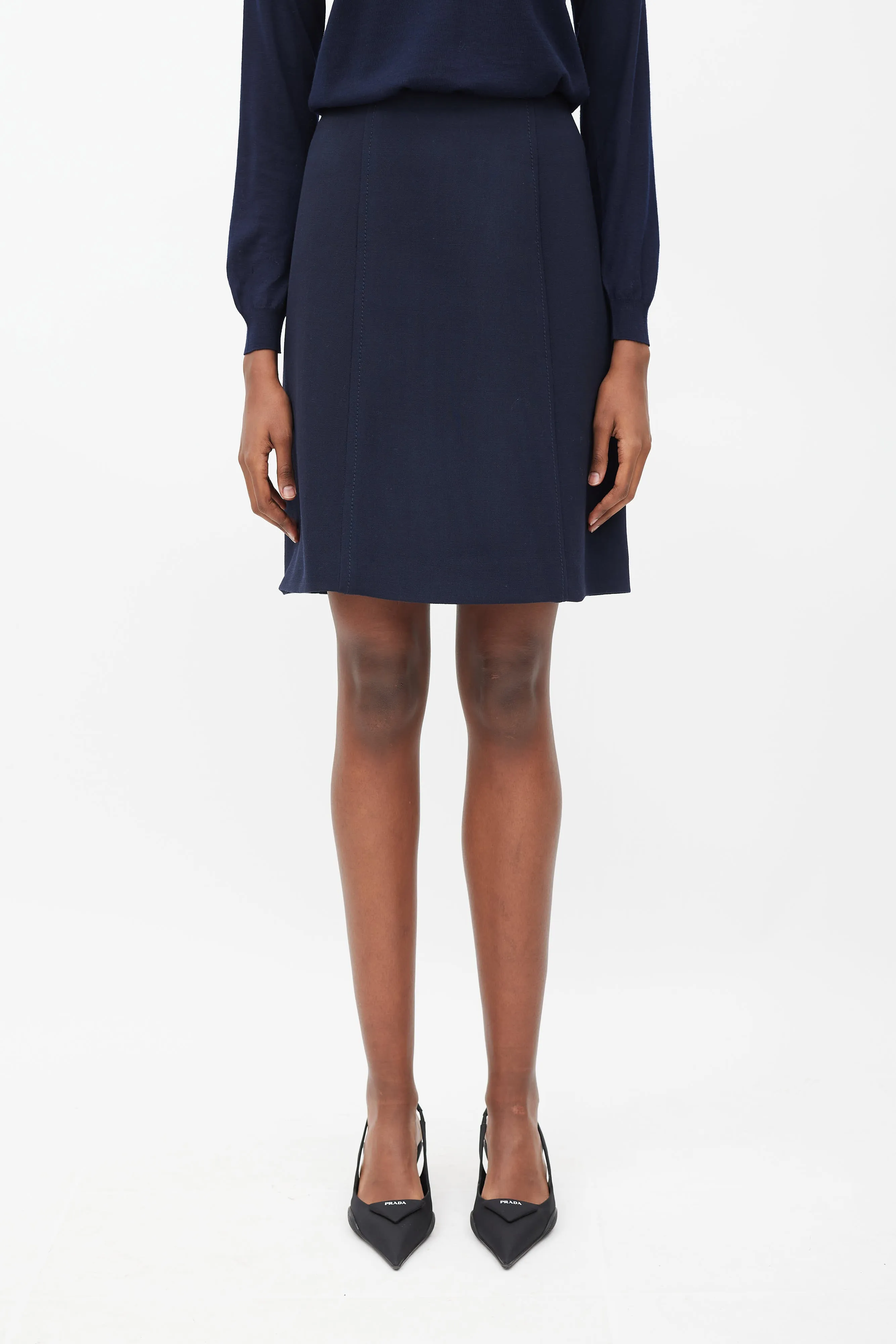 Navy Strap Waist Pencil Skirt