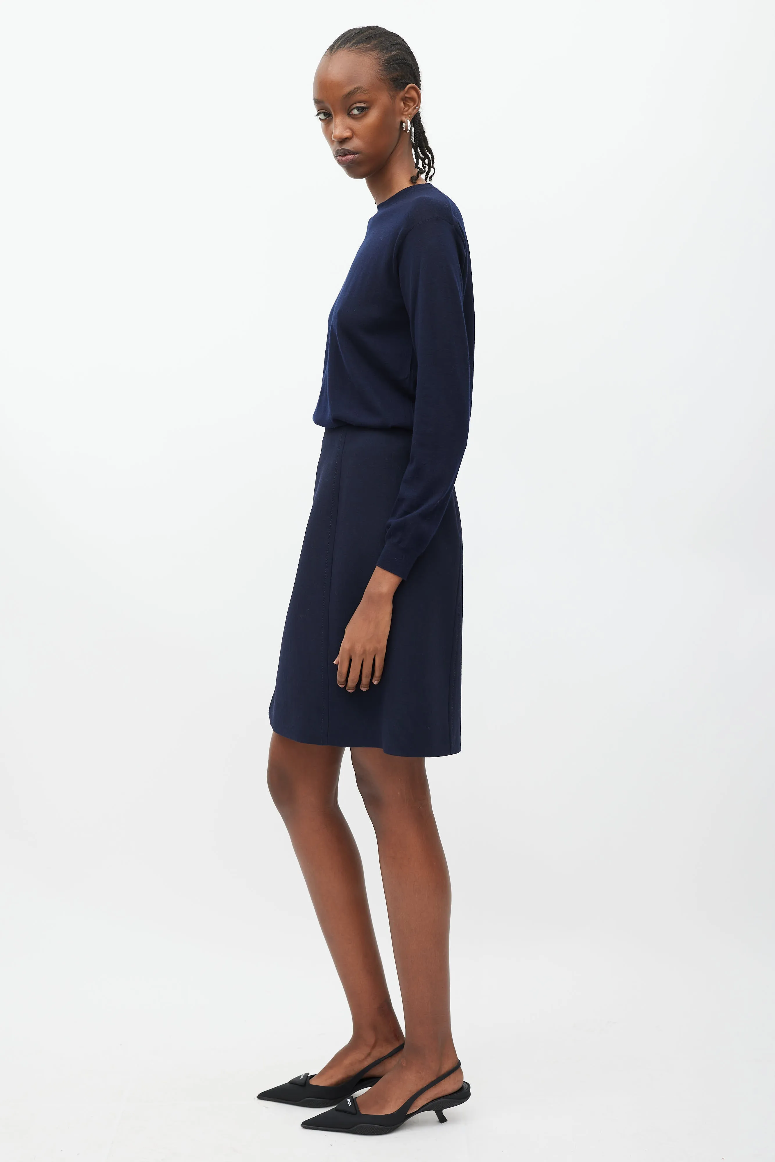 Navy Strap Waist Pencil Skirt