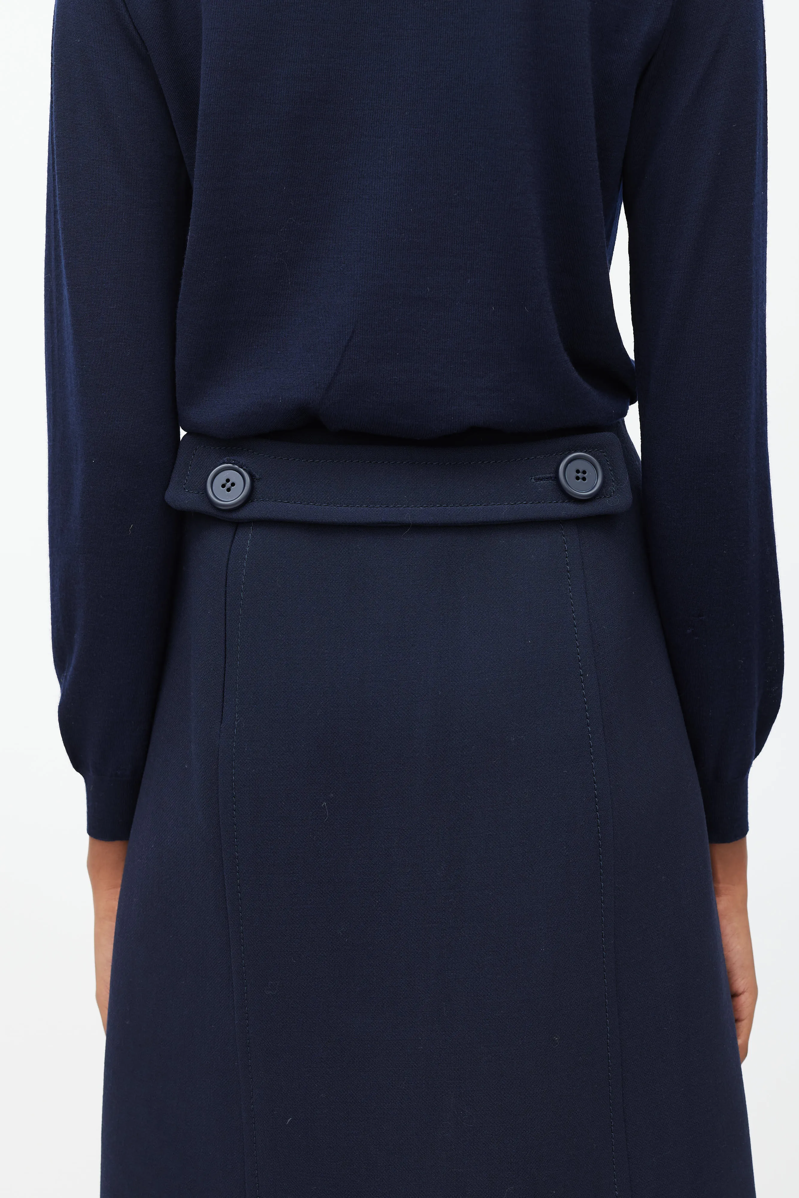 Navy Strap Waist Pencil Skirt