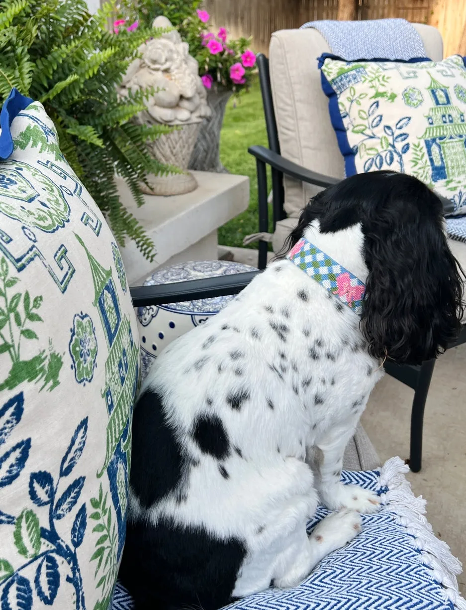 Needlepoint and leather dog collars