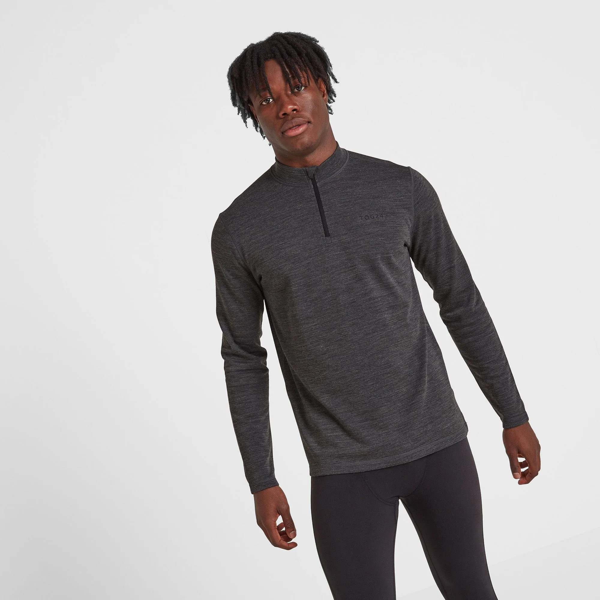 Nevis Mens Merino Base Layer Zip Neck - Grey Marl