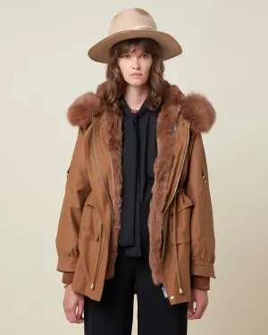 Parka with faux fur collar