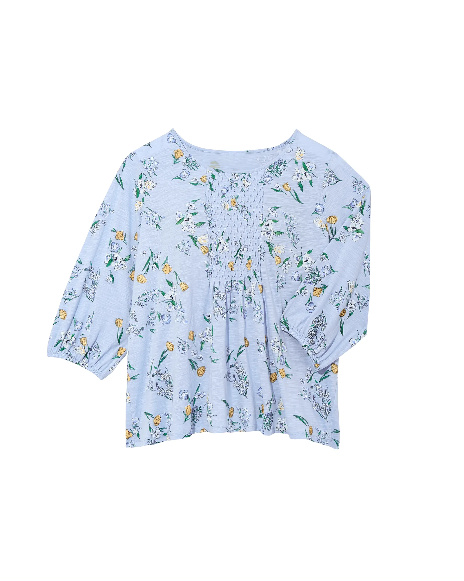 Patty Smocked Detail Top | Light Blue / Yellow