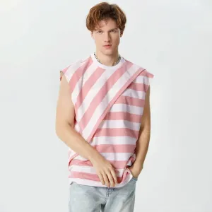 Pink Striped Layered Design Tank Top