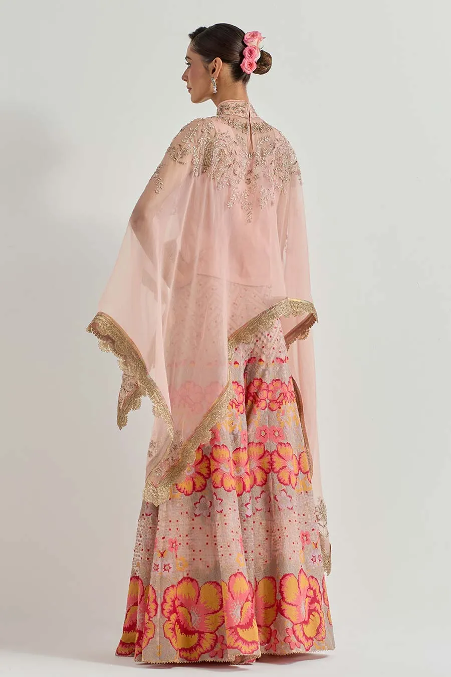 Raeth Pink Organza Embroidered Cape & Sharara Set