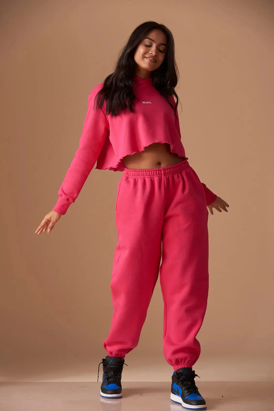 Relaxed Crop Hooded sweatshirt with Mid rise Joggers