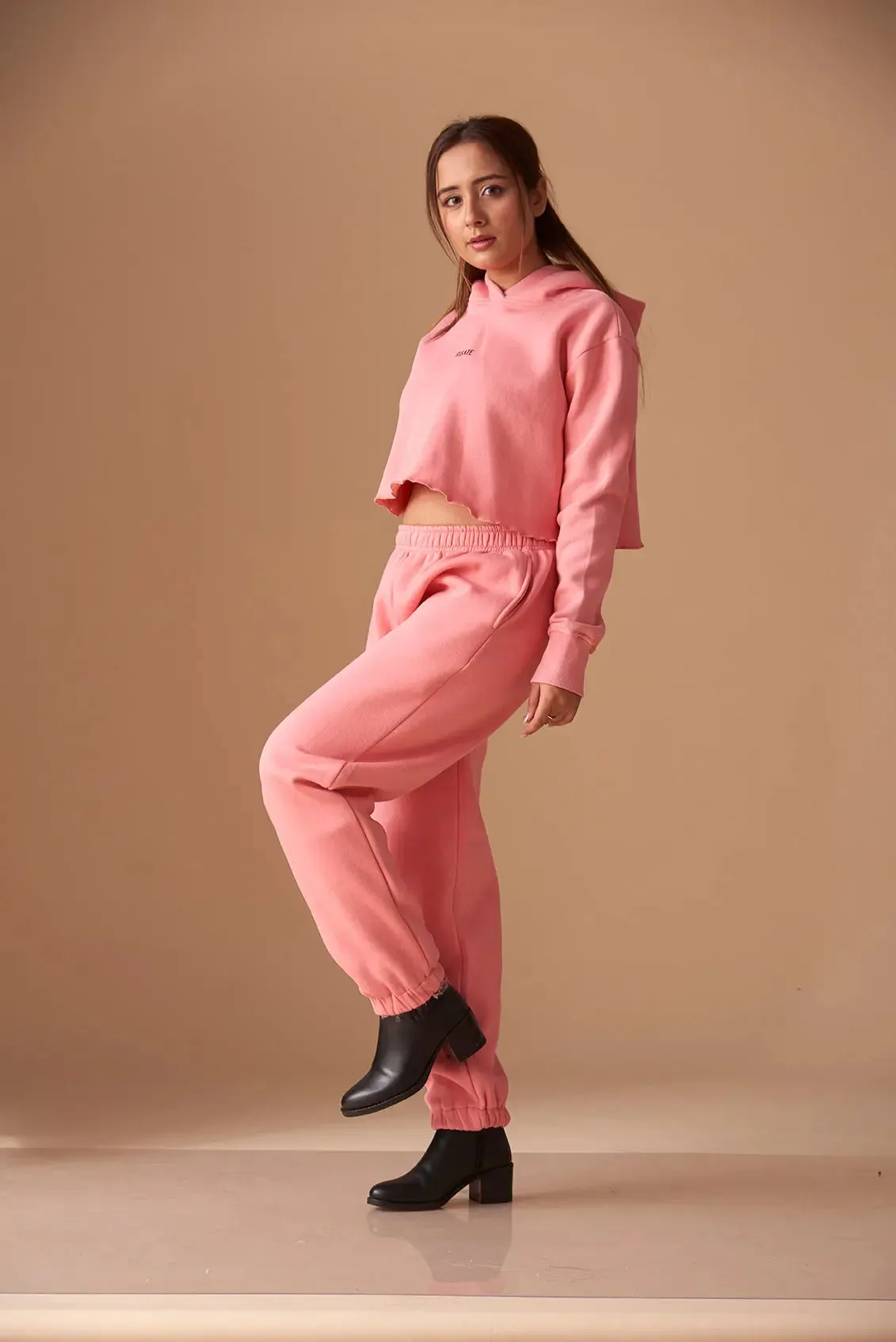 Relaxed Crop Hooded sweatshirt with Mid rise Joggers