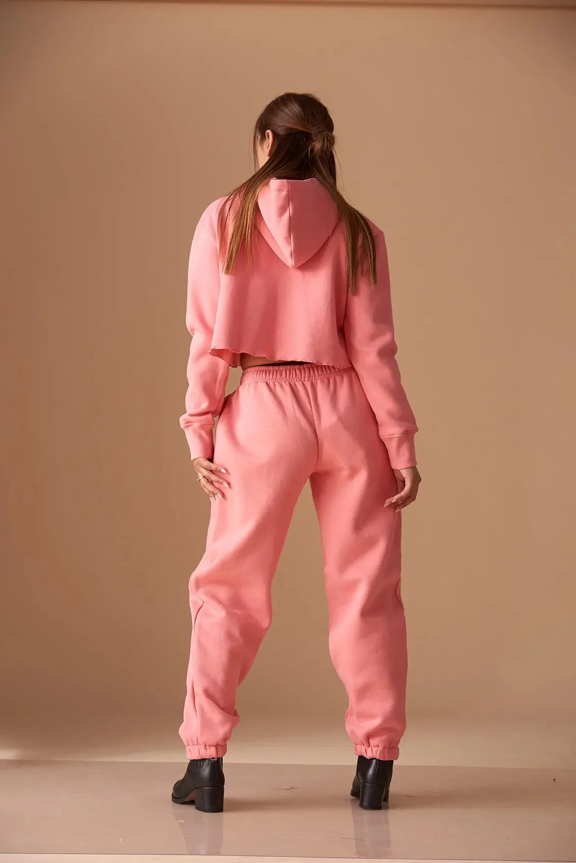 Relaxed Crop Hooded sweatshirt with Mid rise Joggers