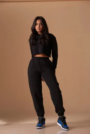 Relaxed Crop Hooded sweatshirt with Mid rise Joggers
