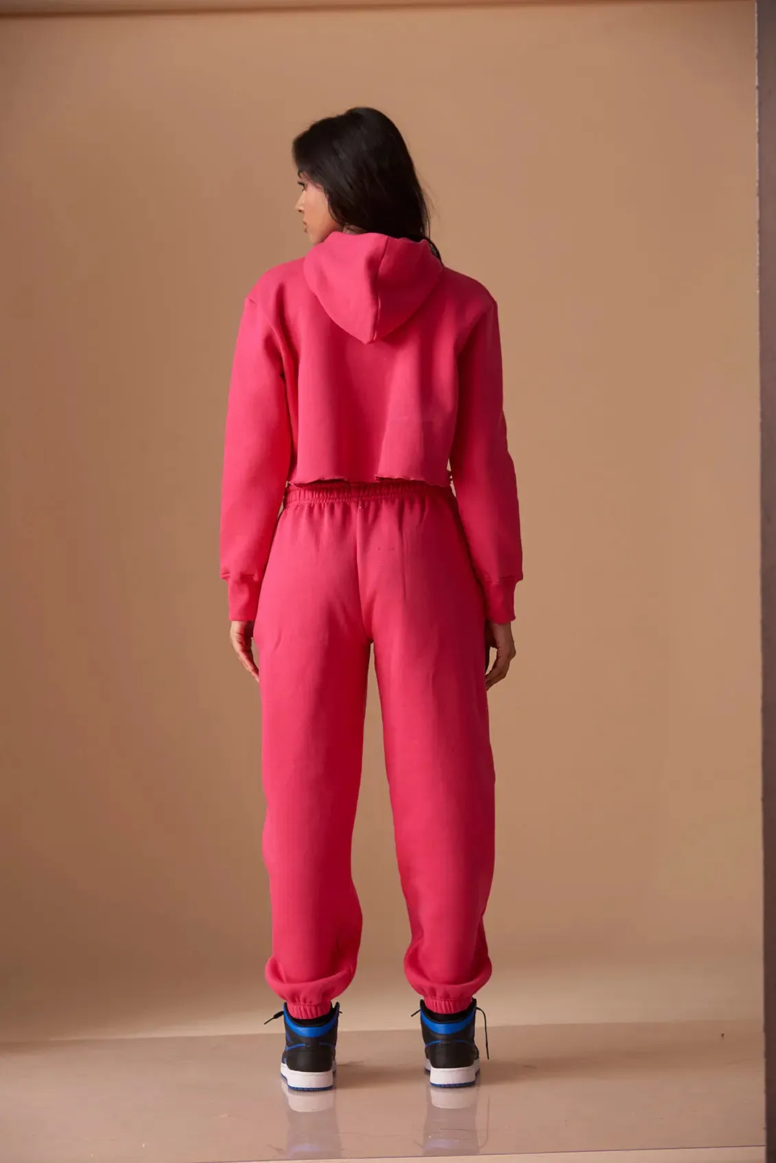 Relaxed Crop Hooded sweatshirt with Mid rise Joggers