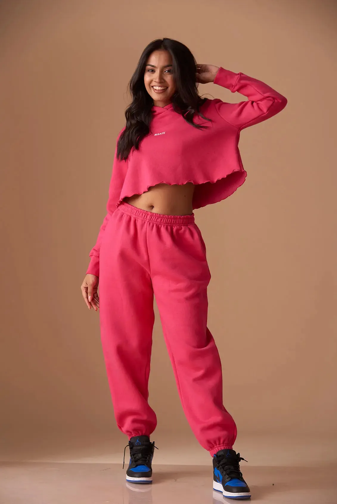 Relaxed Crop Hooded sweatshirt with Mid rise Joggers