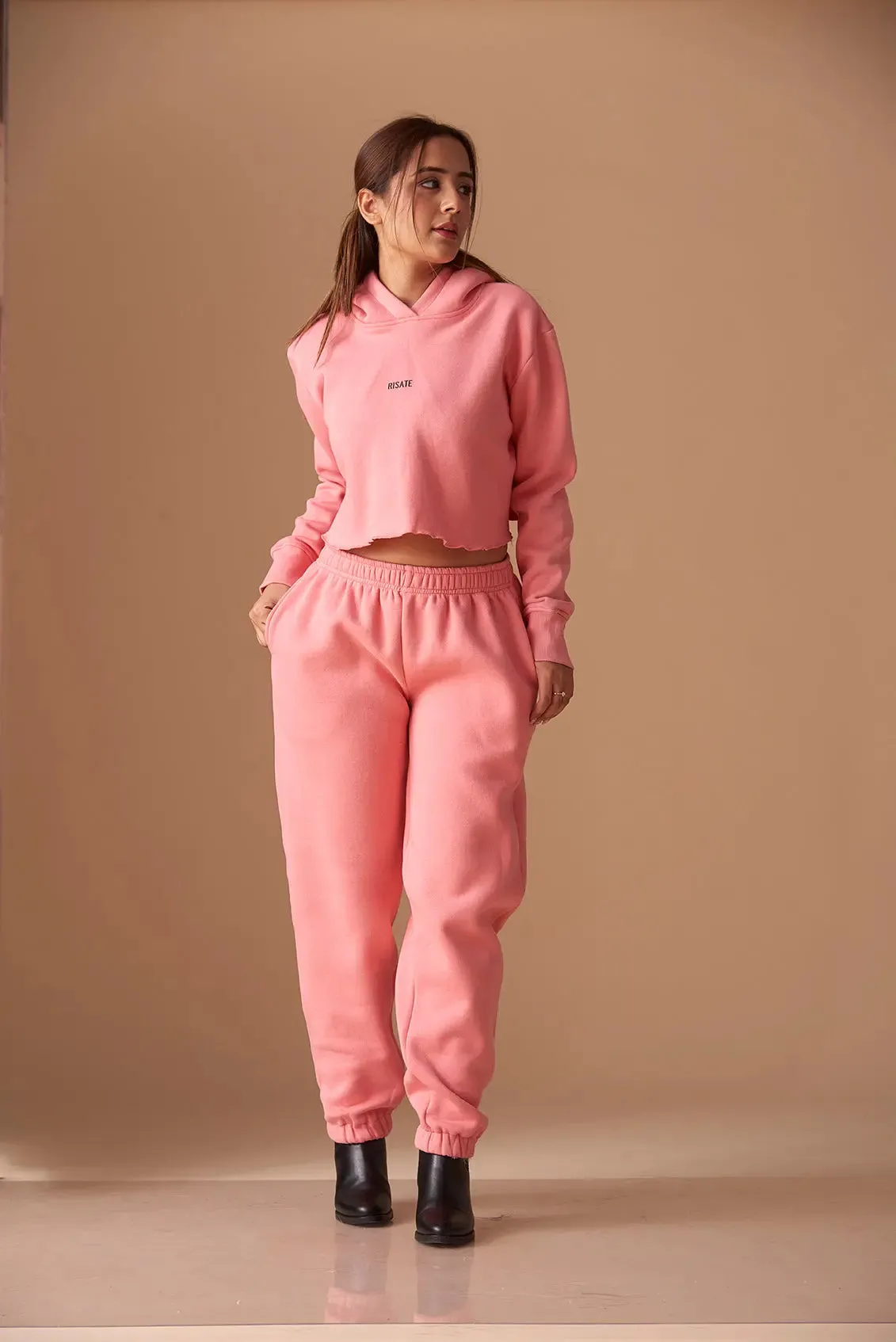 Relaxed Crop Hooded sweatshirt with Mid rise Joggers