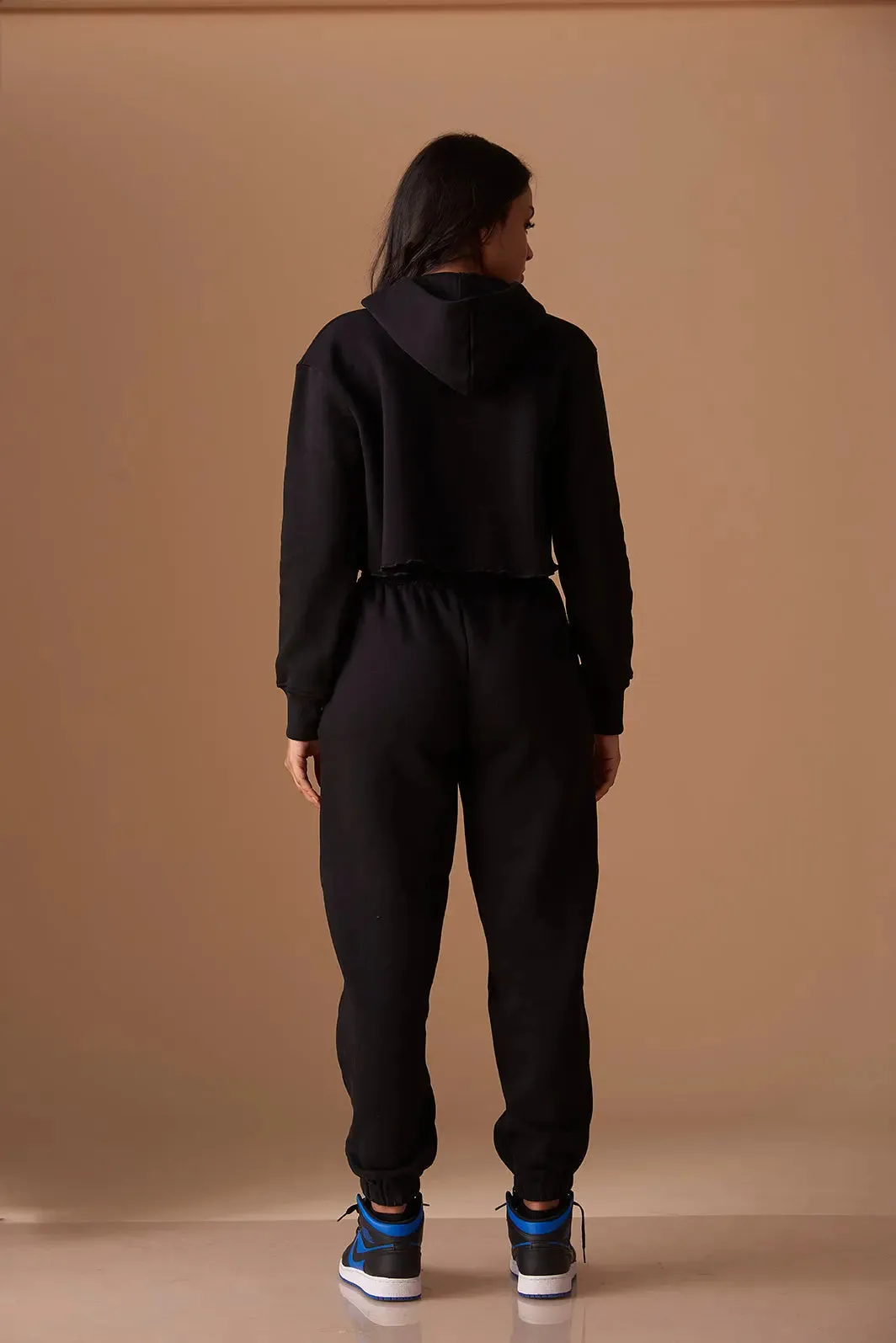 Relaxed Crop Hooded sweatshirt with Mid rise Joggers