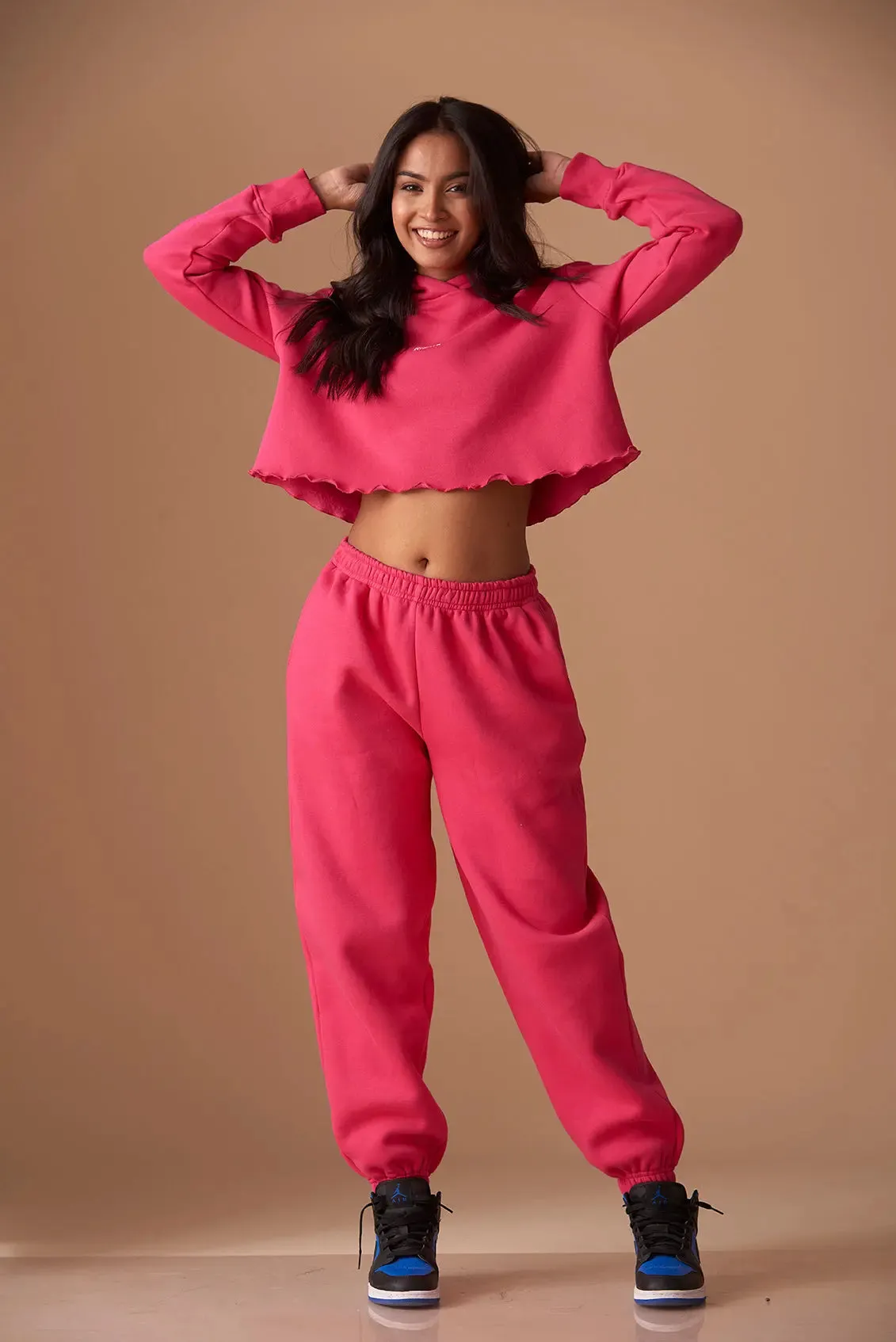 Relaxed Crop Hooded sweatshirt with Mid rise Joggers