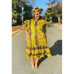 Round Neck Bubble Ankara Dress