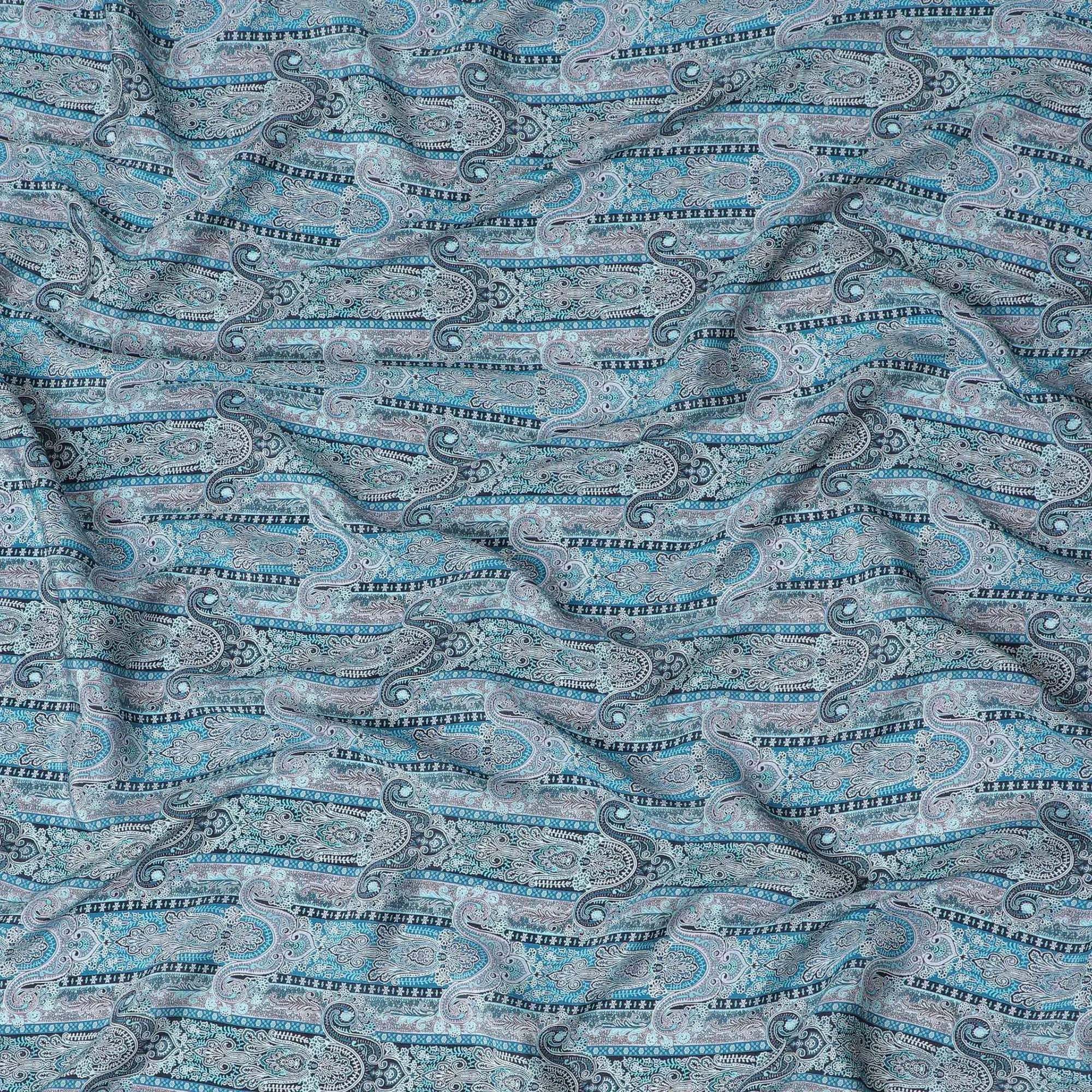 Serene Seas Paisley Viscose Crepe Fabric - 110cm Wide - Tranquil Tones for Timeless Fashion - Buy Online-D18234