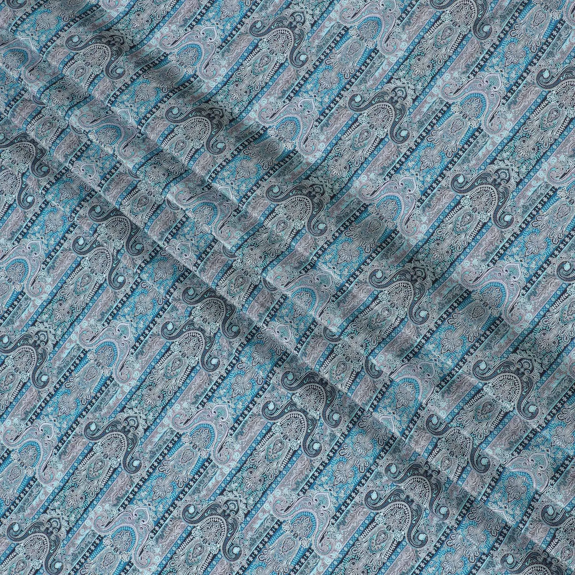 Serene Seas Paisley Viscose Crepe Fabric - 110cm Wide - Tranquil Tones for Timeless Fashion - Buy Online-D18234