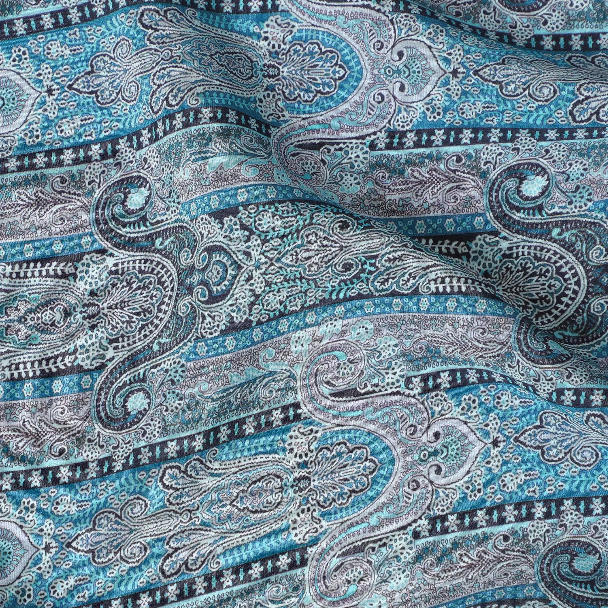 Serene Seas Paisley Viscose Crepe Fabric - 110cm Wide - Tranquil Tones for Timeless Fashion - Buy Online-D18234