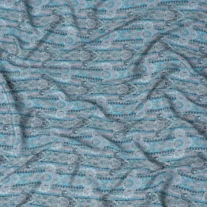 Serene Seas Paisley Viscose Crepe Fabric - 110cm Wide - Tranquil Tones for Timeless Fashion - Buy Online-D18234