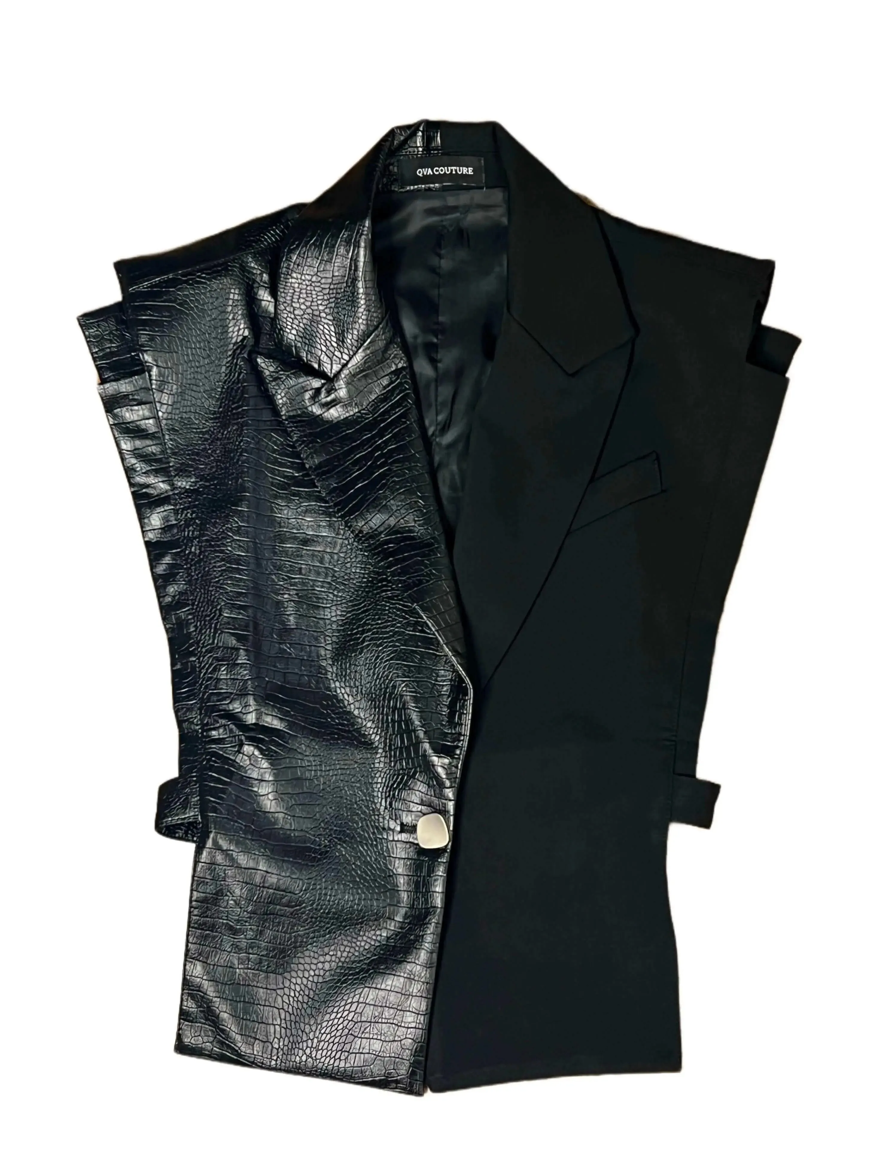 Spliced Crocodile Leather Style V Neck. Trending Streetwear Style