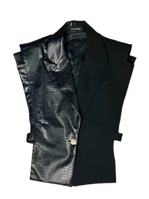 Spliced Crocodile Leather Style V Neck. Trending Streetwear Style