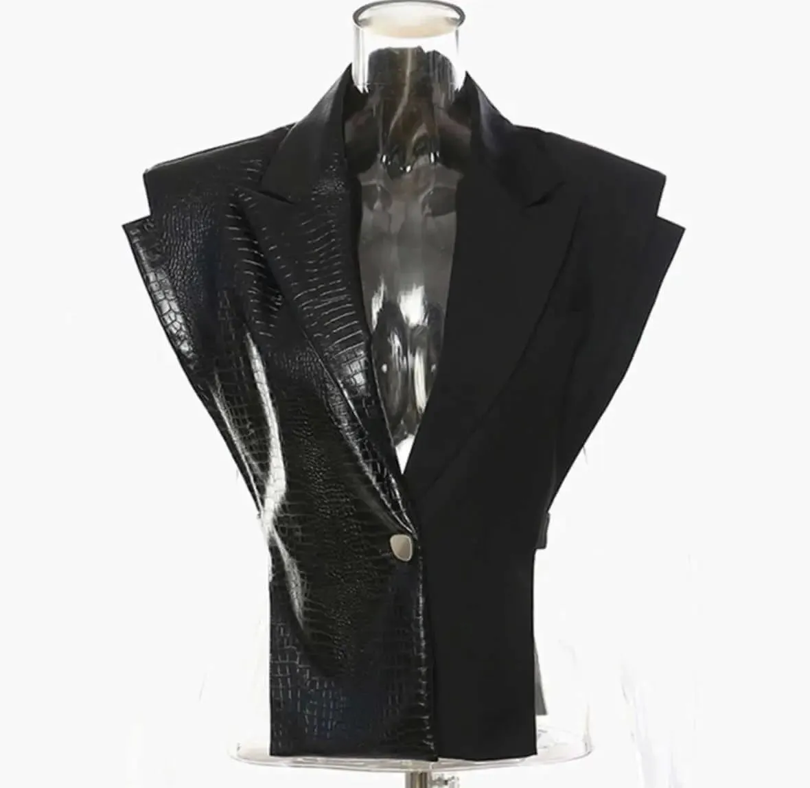 Spliced Crocodile Leather Style V Neck. Trending Streetwear Style