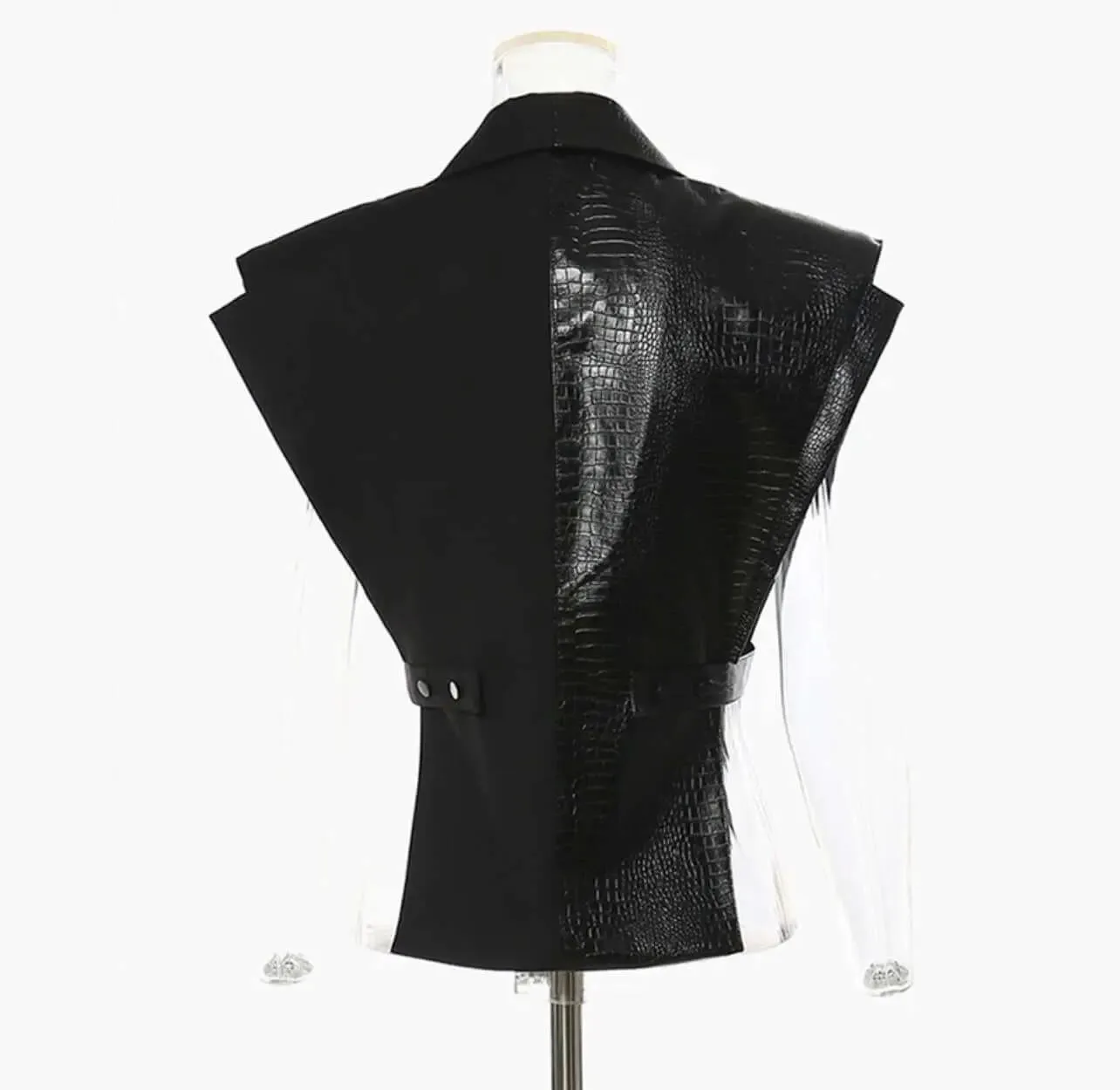 Spliced Crocodile Leather Style V Neck. Trending Streetwear Style