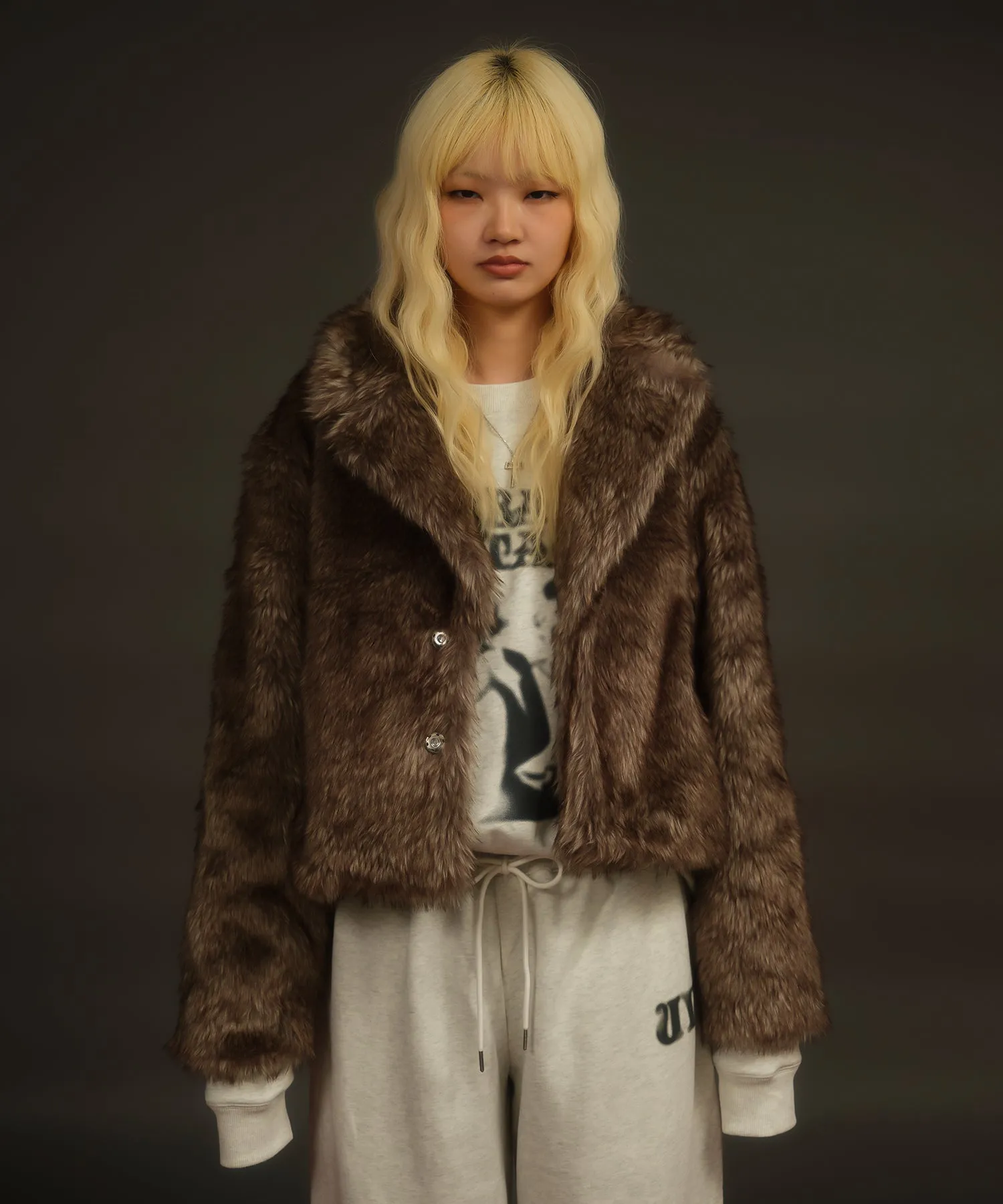 Stand collar volume fur coat