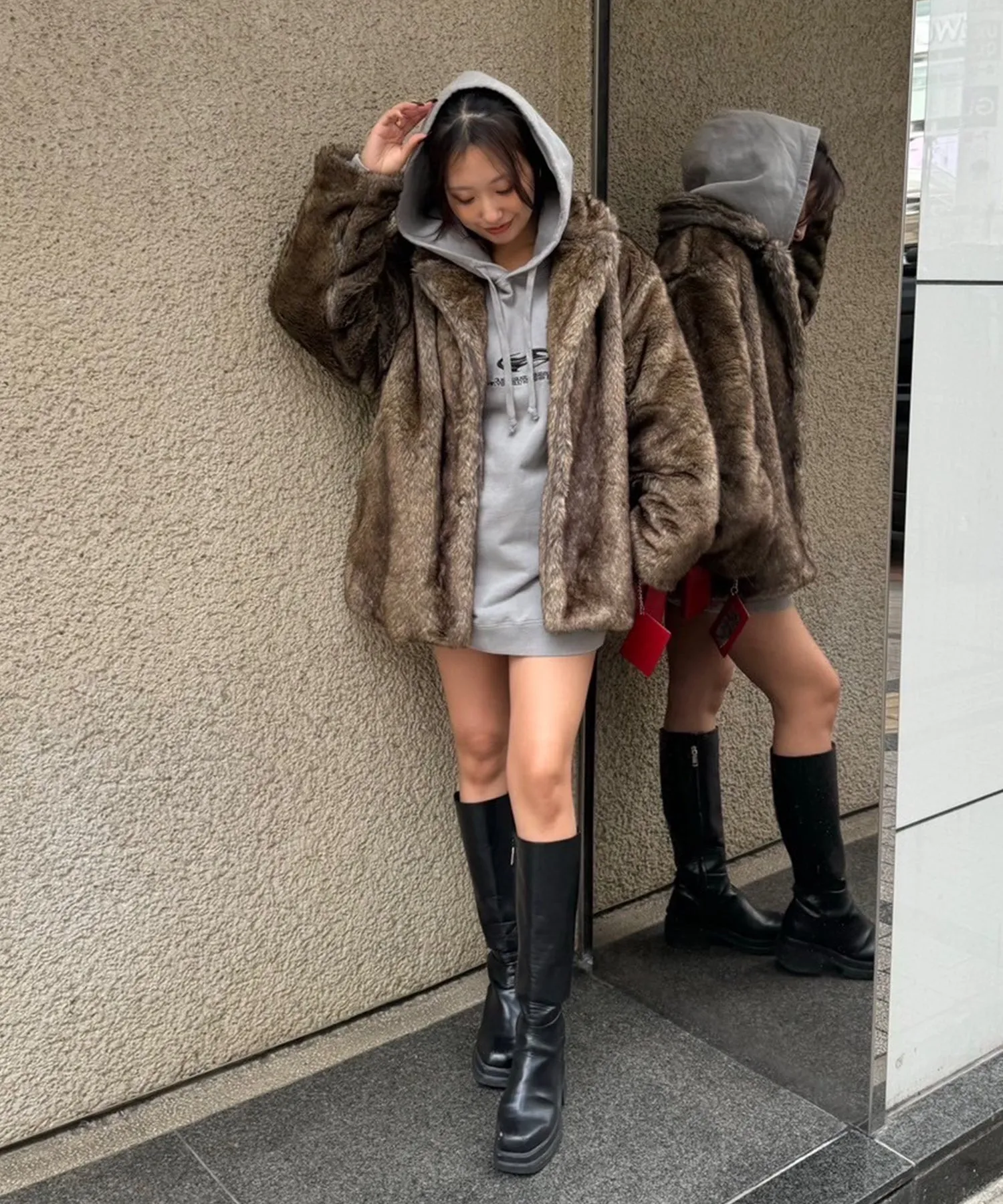 Stand collar volume fur coat