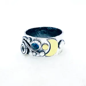 Sterling Silver Celestial Branch Ring - Wide Band Ring Size 8