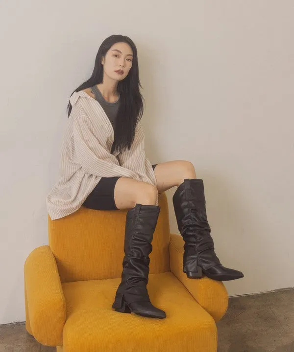 Stylish Edgy Fold Over Slit Jean Fashion Shoes Boots