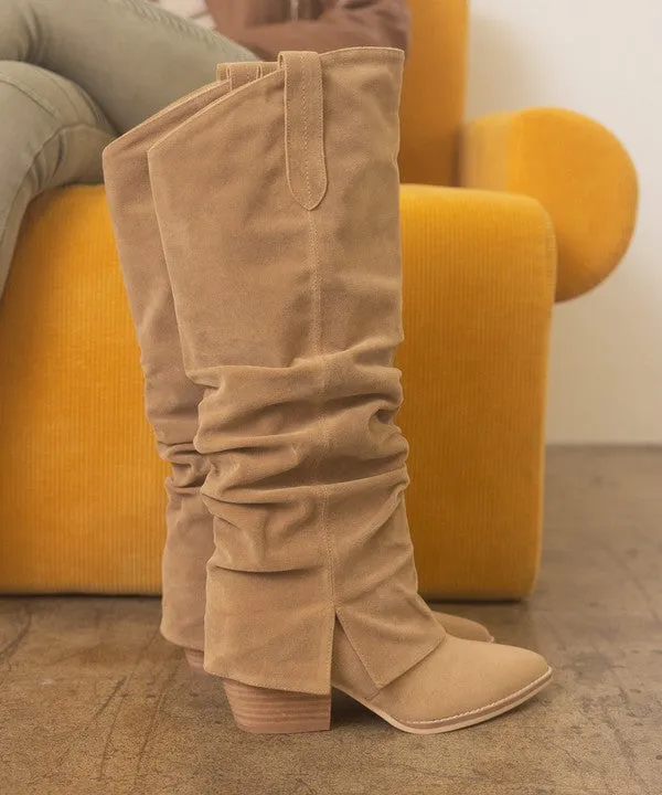 Stylish Edgy Fold Over Slit Jean Fashion Shoes Boots