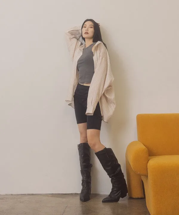 Stylish Edgy Fold Over Slit Jean Fashion Shoes Boots