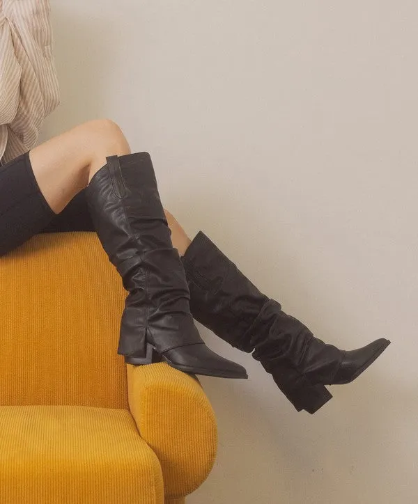 Stylish Edgy Fold Over Slit Jean Fashion Shoes Boots