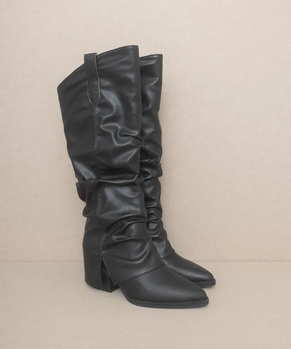 Stylish Edgy Fold Over Slit Jean Fashion Shoes Boots