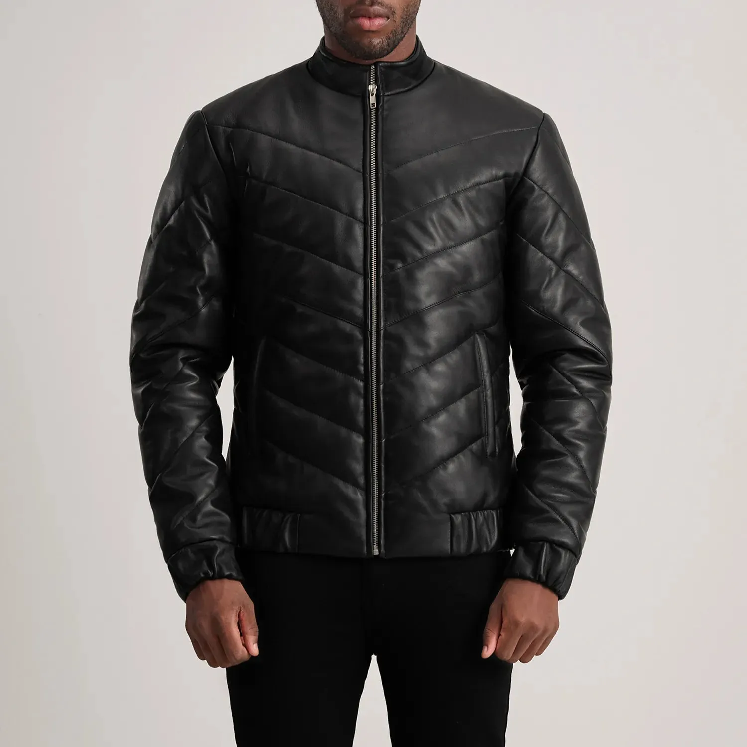 Travis Black Leather Puffer Jacket
