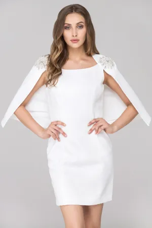 White Jeweled Queen Cape Midi Dress