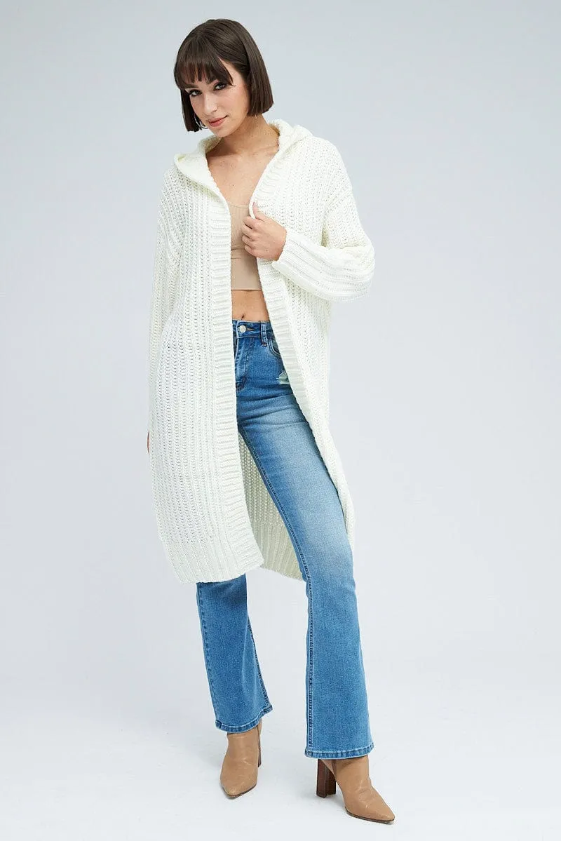 White Oversized Longline Cardigan Hooded