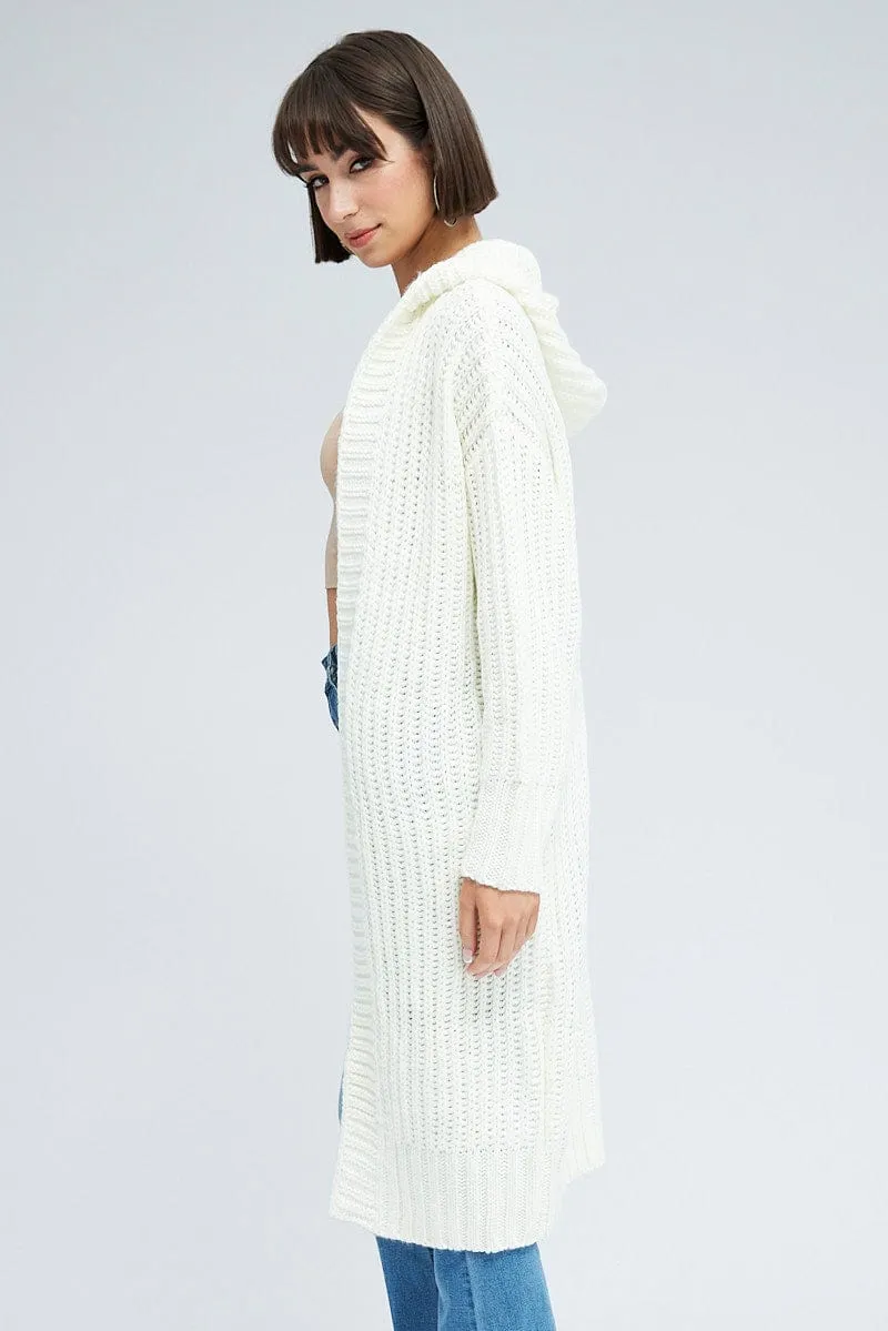 White Oversized Longline Cardigan Hooded