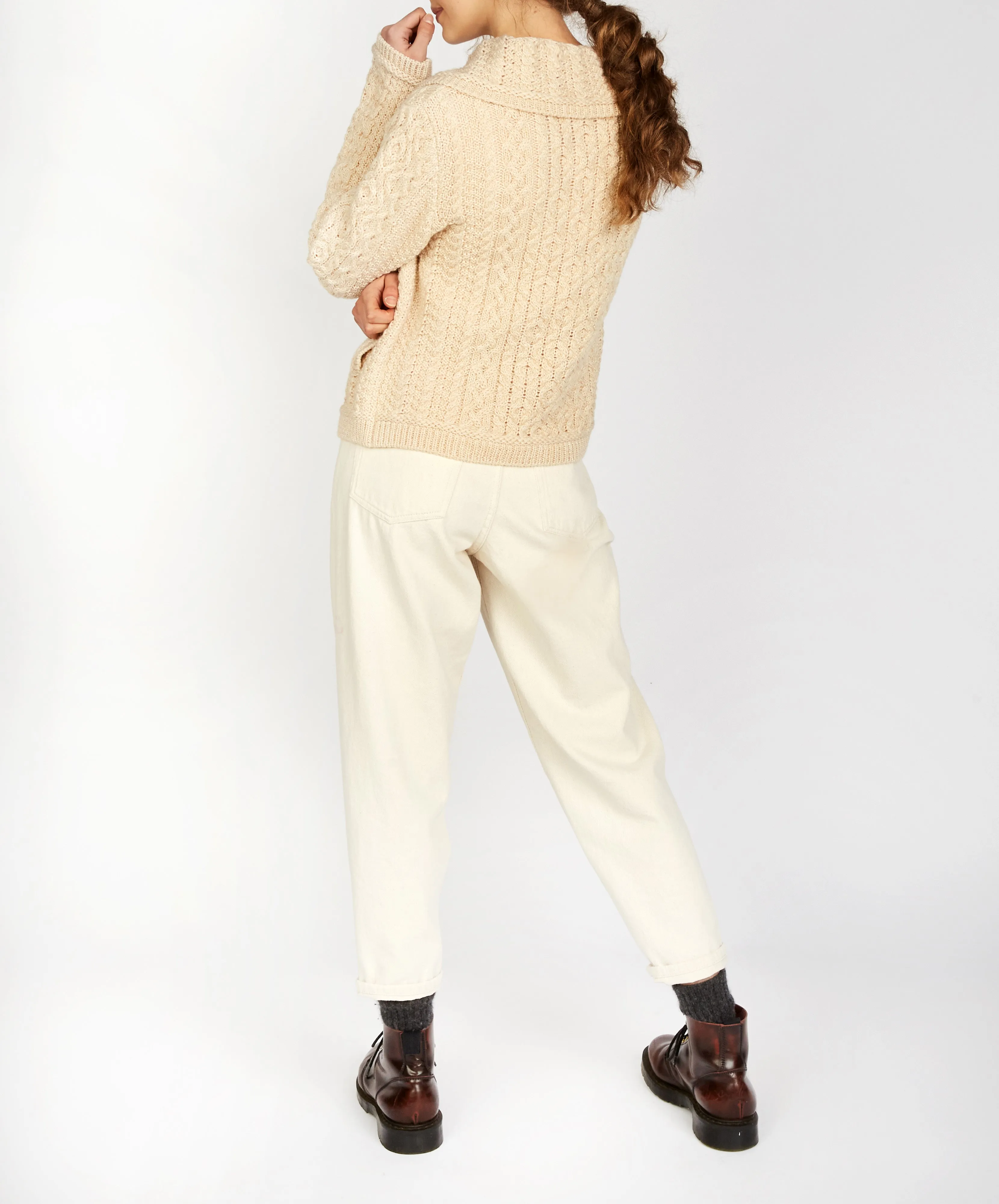 Willow Cropped Aran Cardigan Oatmeal Marl