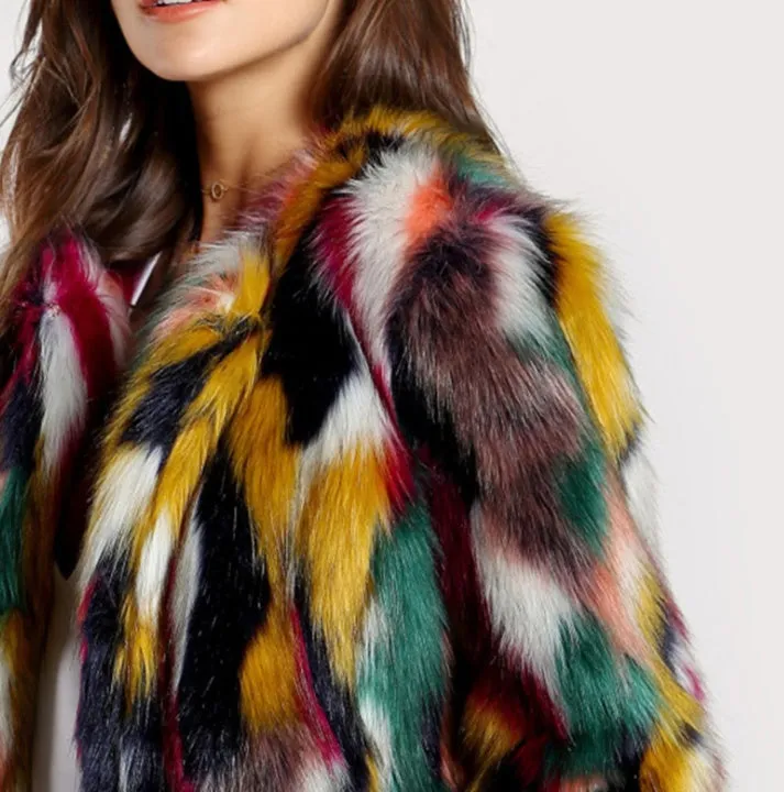 Women's Multi-colored Faux Fur Fashion Winter Coat