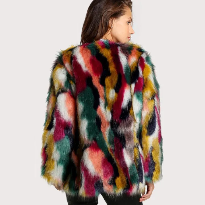 Women's Multi-colored Faux Fur Fashion Winter Coat