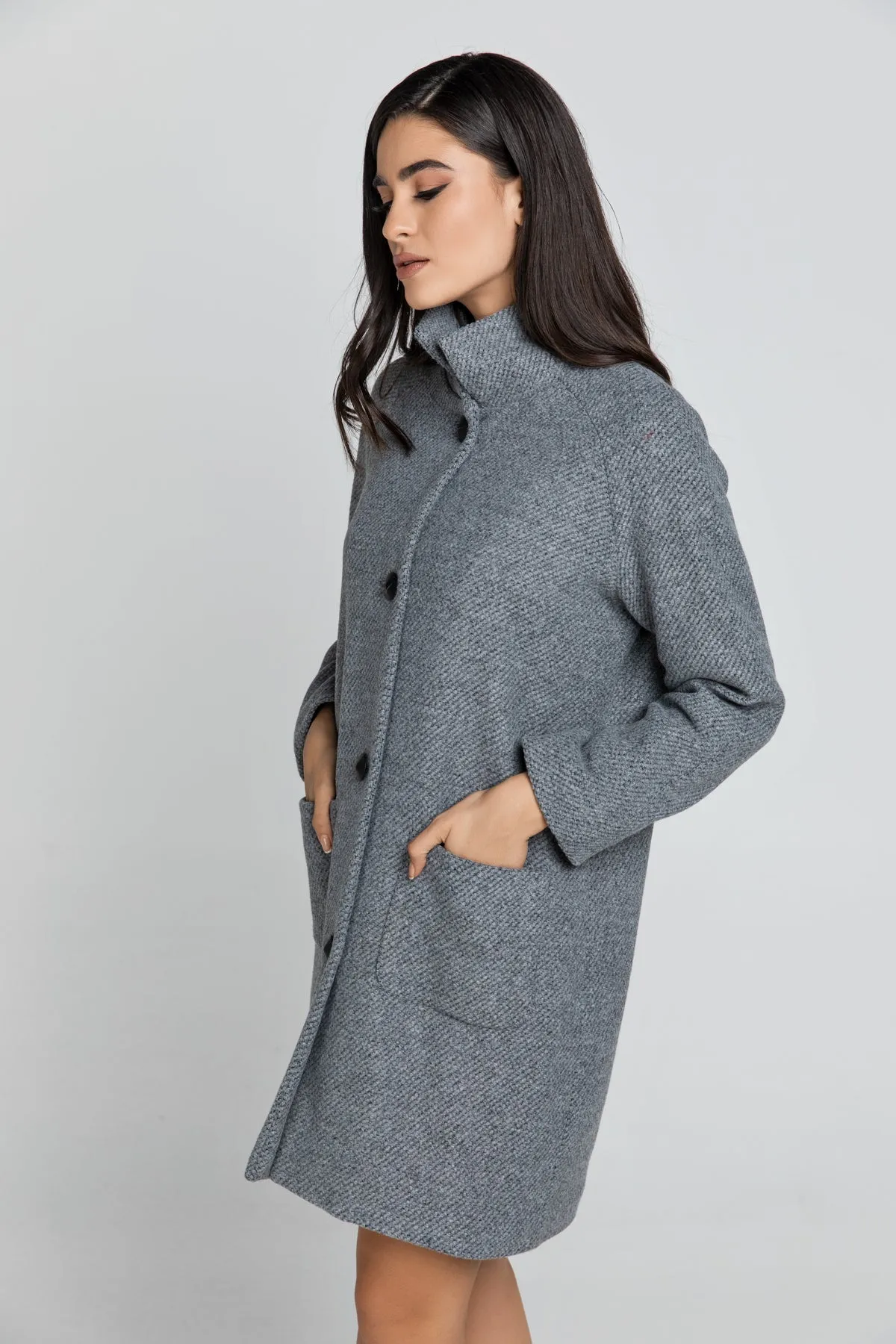 Wool Blend Grey Coat By Conquista Fashion